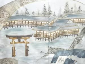 アンティーク　地紙に厳島神社模様男物長襦袢